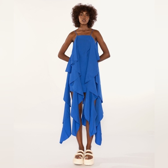 Tisse Dresses & Skirts - NWT Tisse Brazilian Sz L Royal Blue Mini Dress With Draped Ruffles Boho Grunge